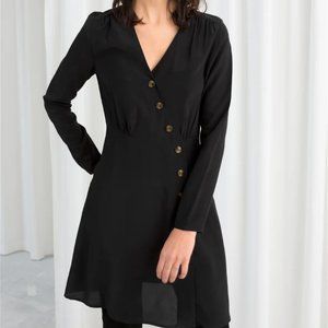 & Other Stories Black Asymmetrical Button V-Neck Mini Dress US 2
